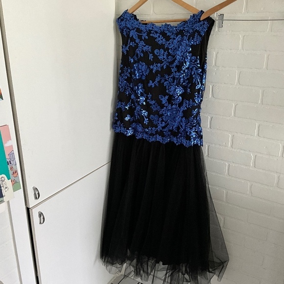 Tadashi Shoji Gown Maxi dress Prom Goth Dark Romantic Fairy Black Blue Sz 14 - Picture 6 of 6